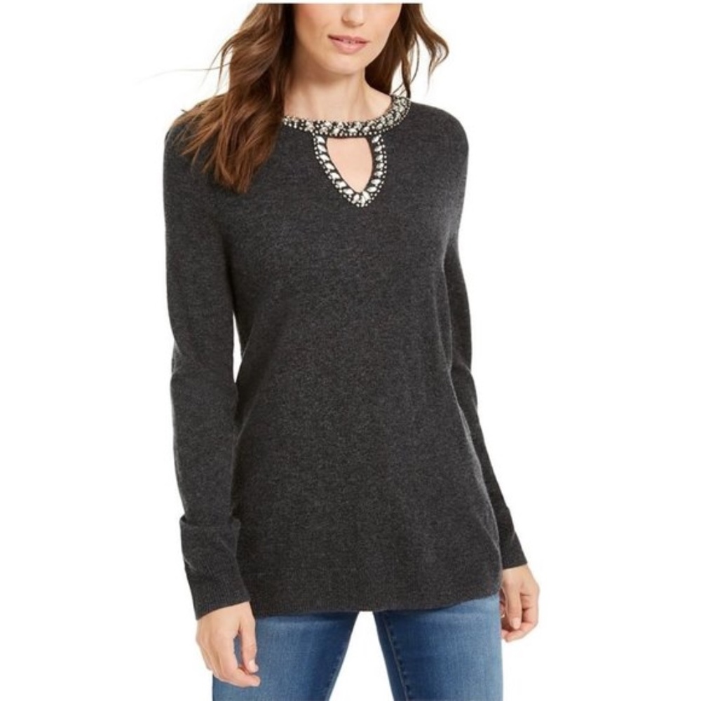 Inc Embellished Keyhole Sweater